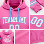 Custom Stitched Pink White-Light Blue Football Pullover Sweatshirt Hoodie detail
