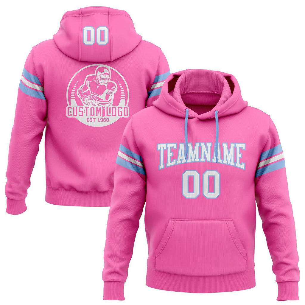 Custom Stitched Pink White-Light Blue Football Pullover Sweatshirt Hoodie photo 1