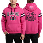Custom Stitched Pink Black-White Football Pullover Sweatshirt Hoodie worn front and back