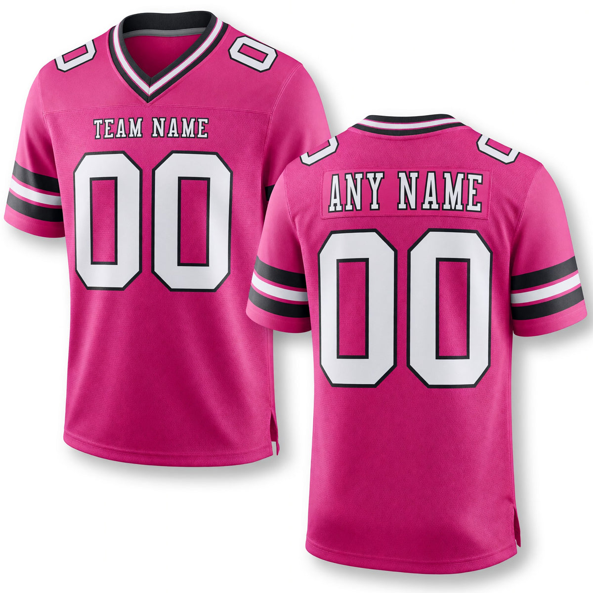 Custom Pink White-Black Authentic Football Jersey