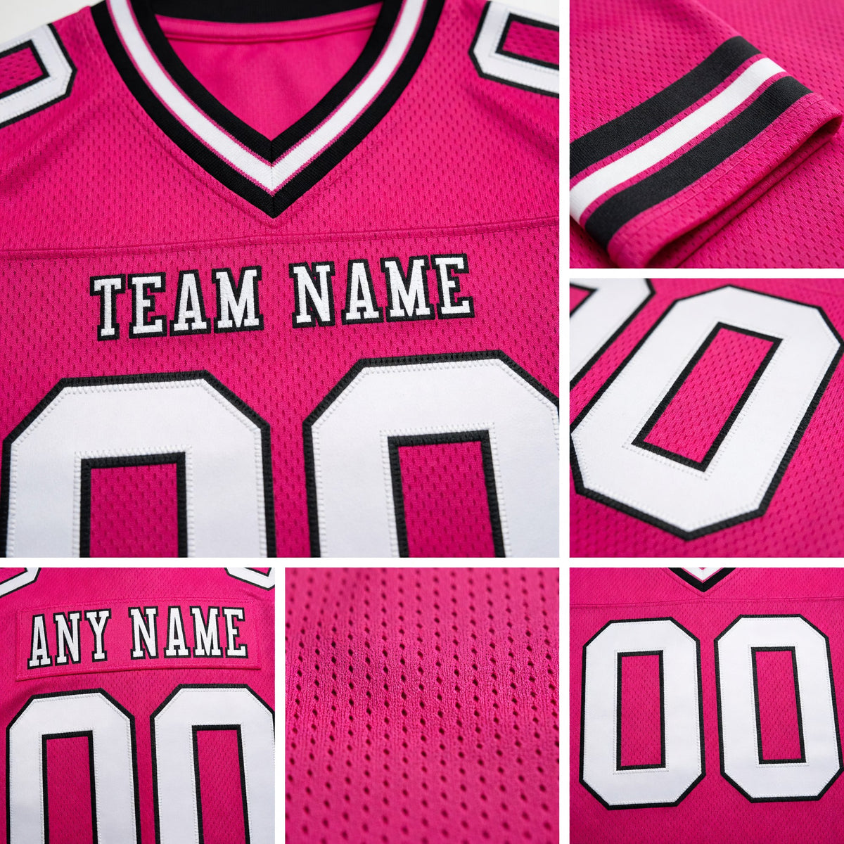 Custom Pink White-Black Authentic Football Jersey detail