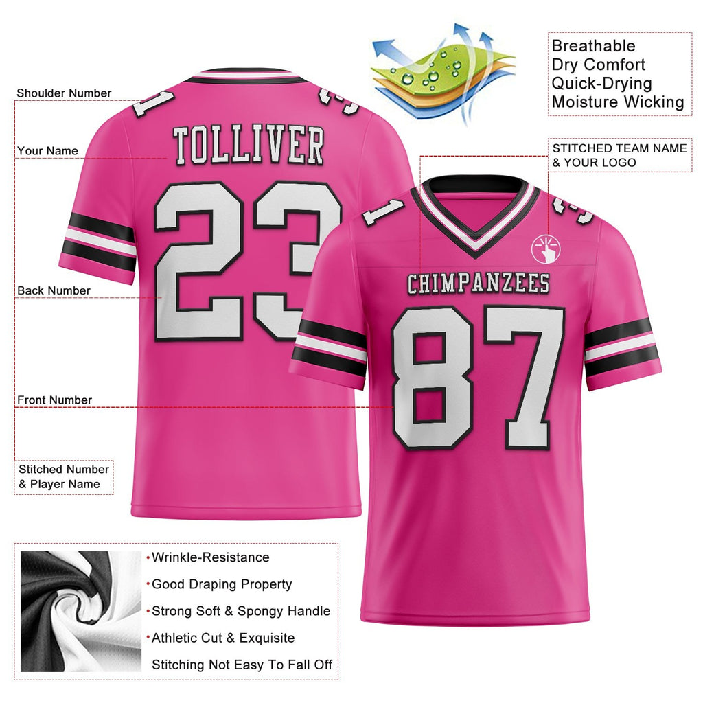 Custom Pink White-Black Authentic Football Jersey photo 2