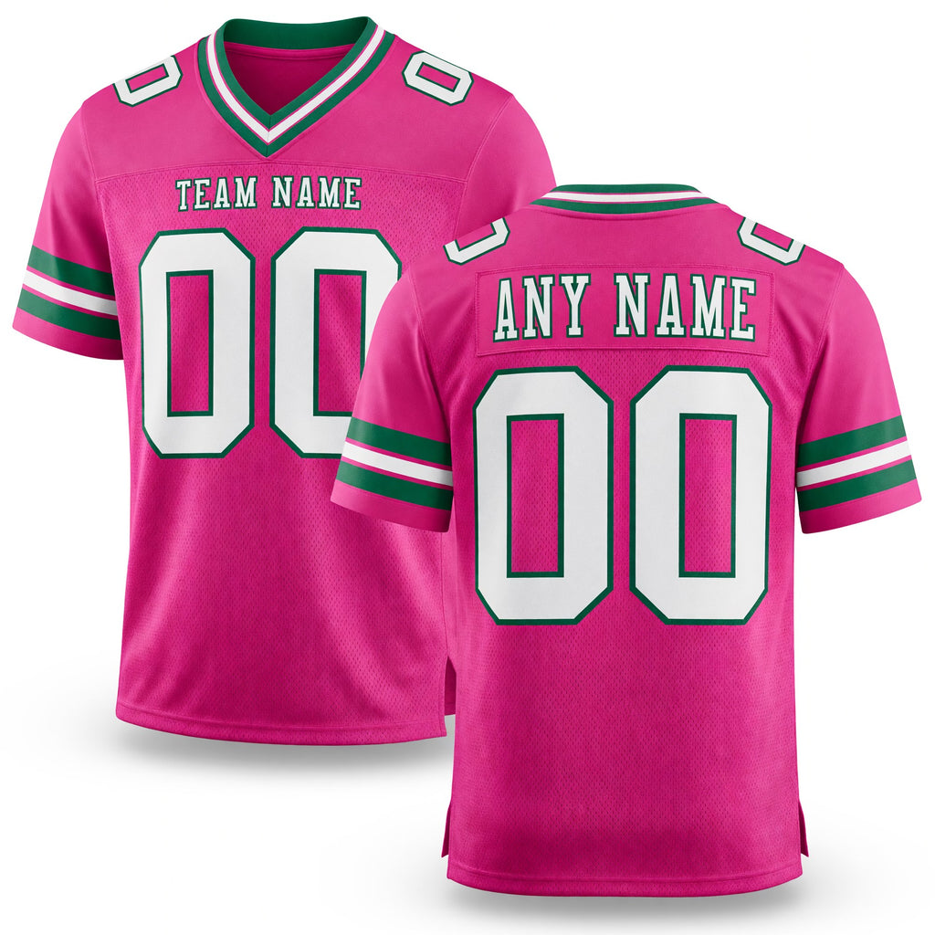 Custom Pink White-Kelly Green Authentic Football Jersey