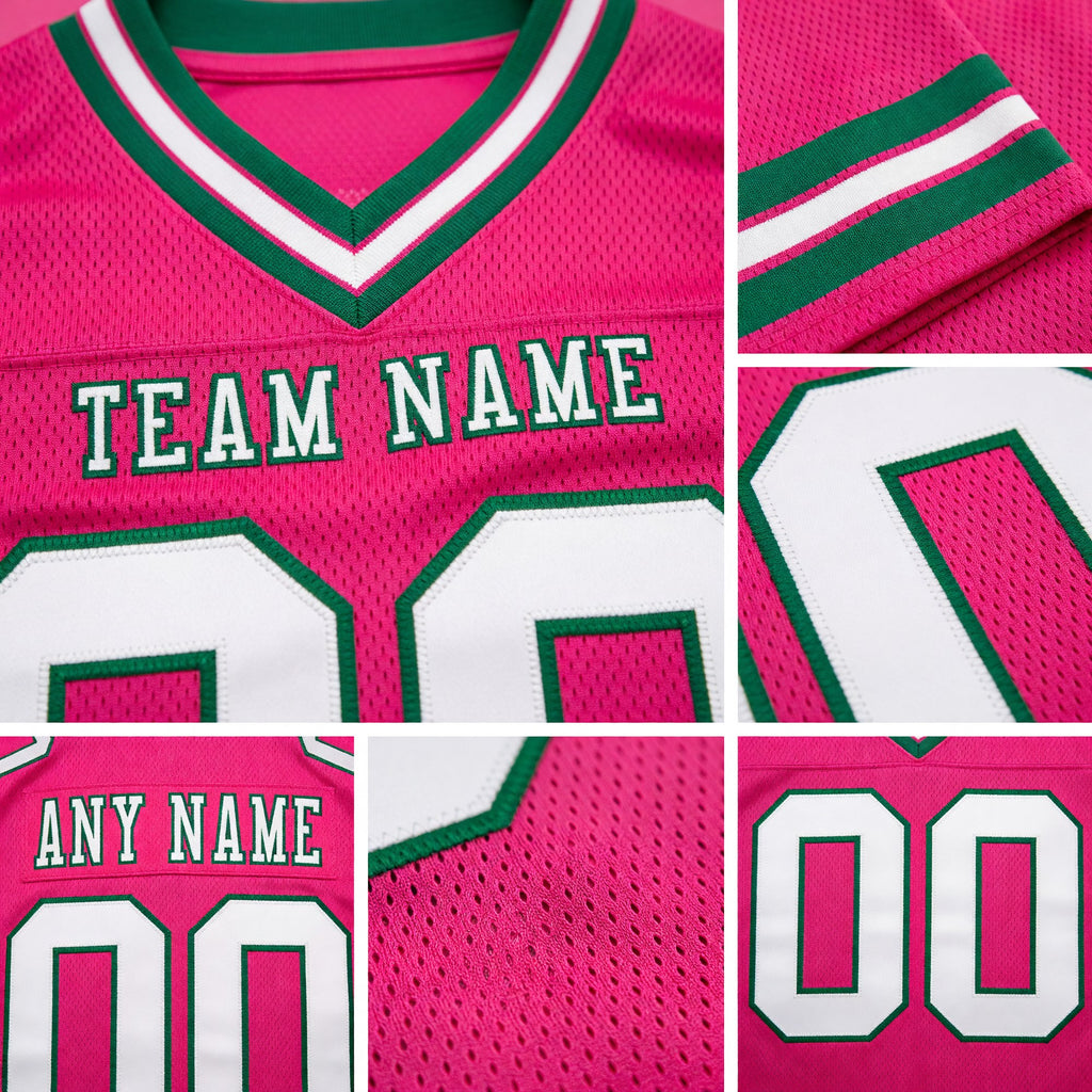 Custom Pink White-Kelly Green Authentic Football Jersey detail