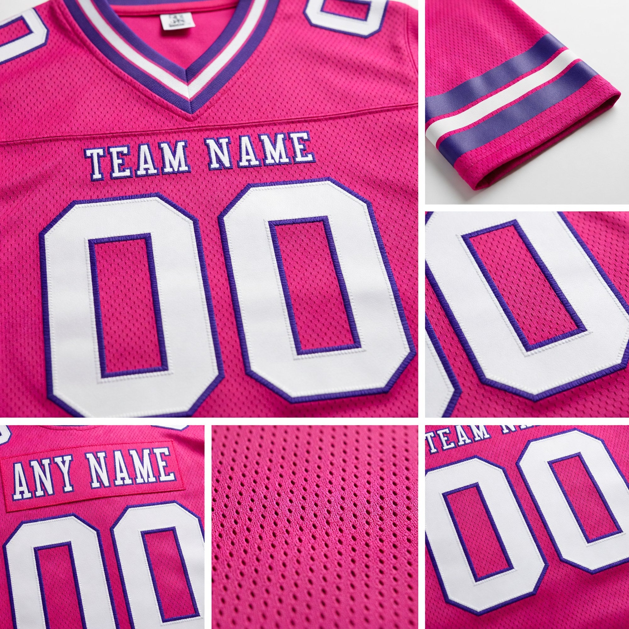 Custom Pink White-Purple Authentic Football Jersey detail