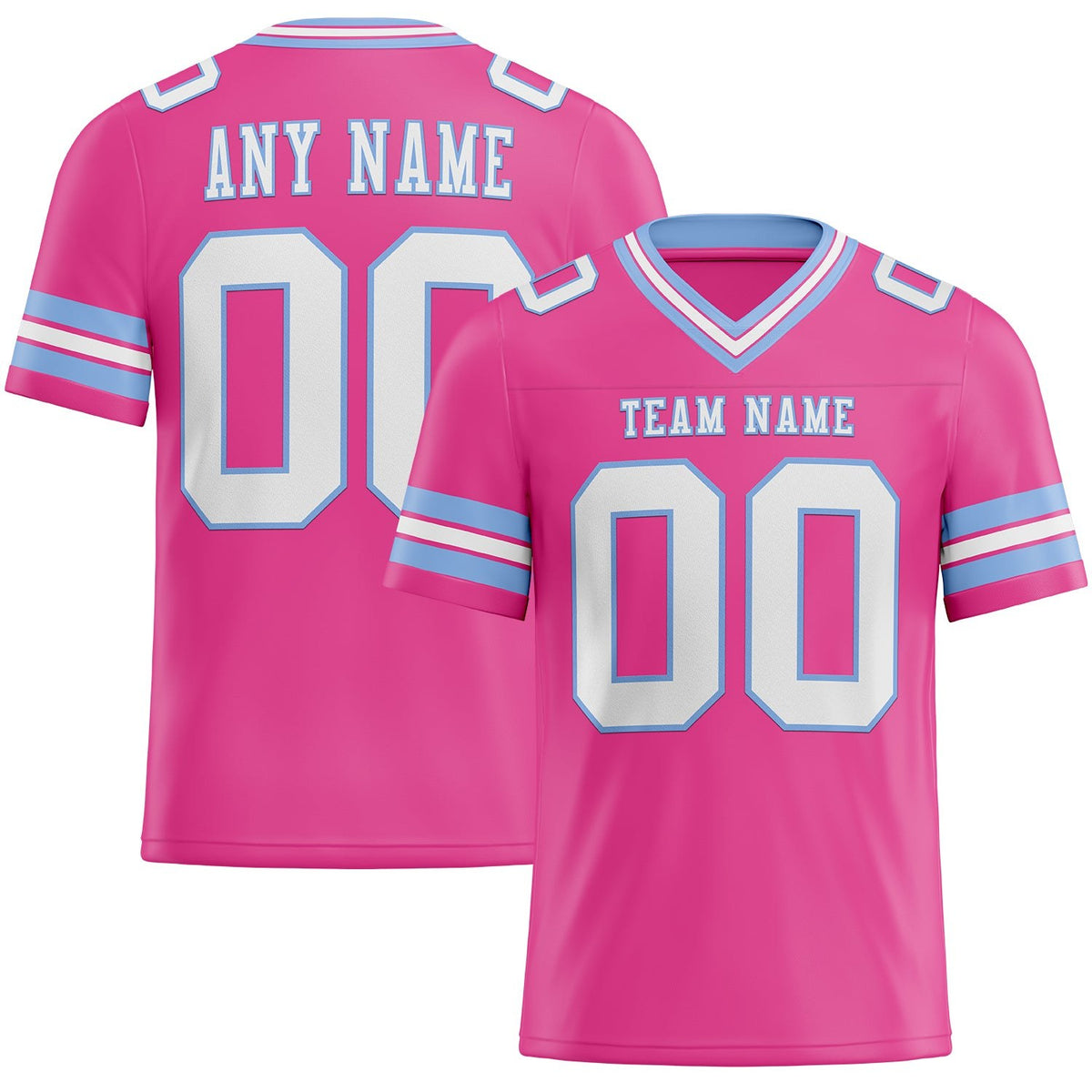 Custom Pink White-Light Blue Authentic Football Jersey photo 1