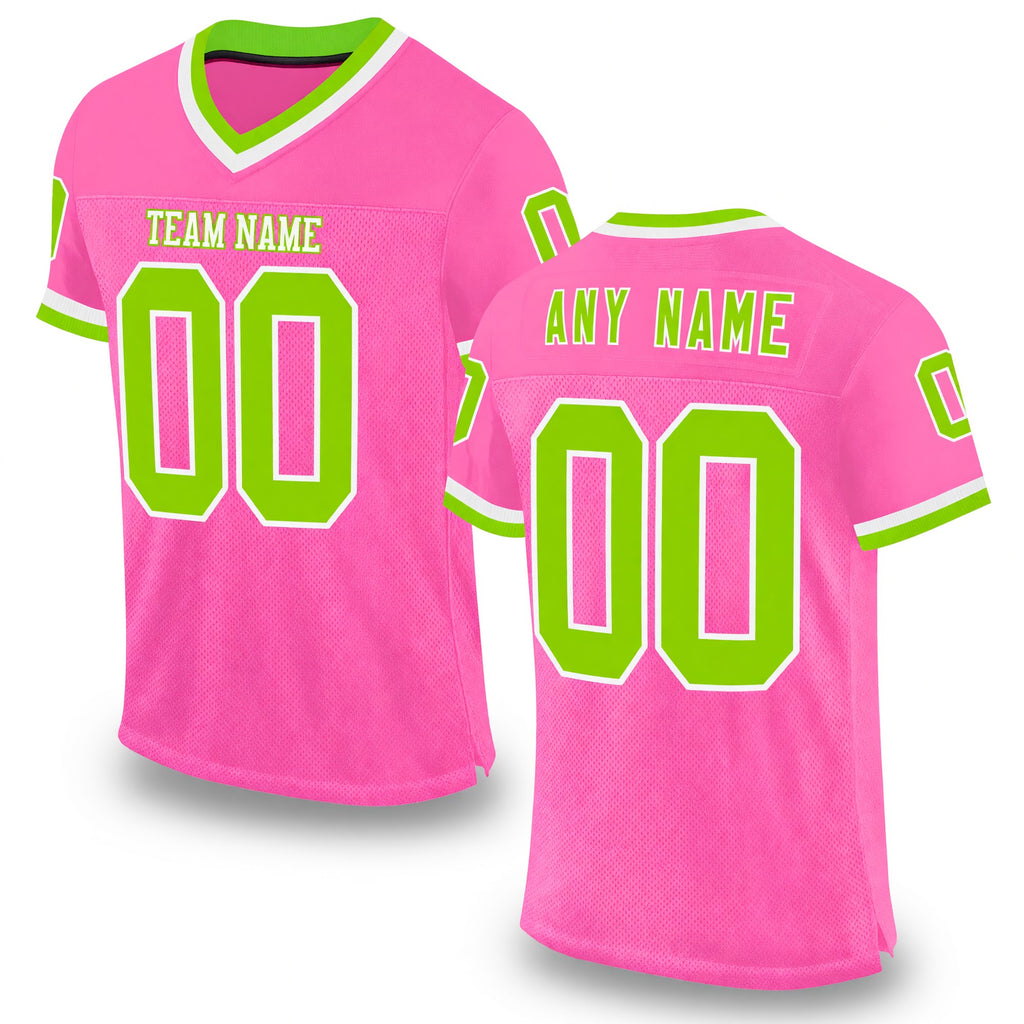 Custom Pink Neon Green-White Mesh Authentic Throwback Football Jersey
