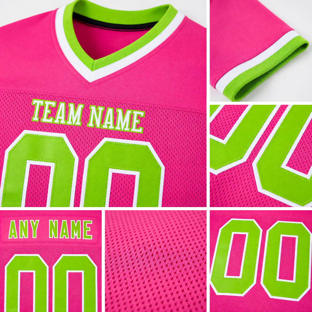 Custom Pink Neon Green-White Mesh Authentic Throwback Football Jersey detail