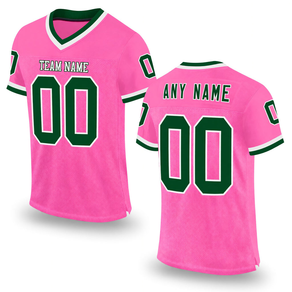 Custom Pink Green-White Mesh Authentic Throwback Football Jersey