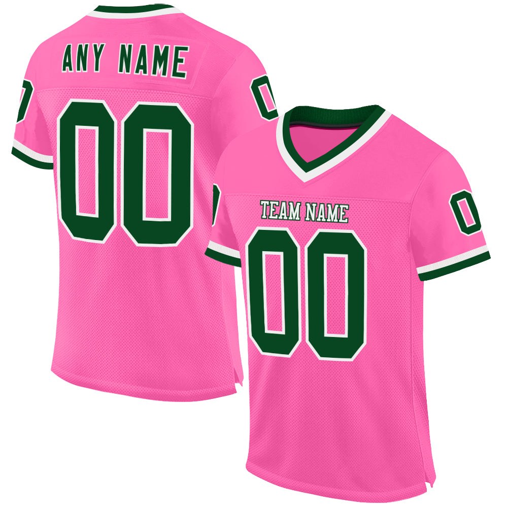 Custom Pink Green-White Mesh Authentic Throwback Football Jersey photo 1