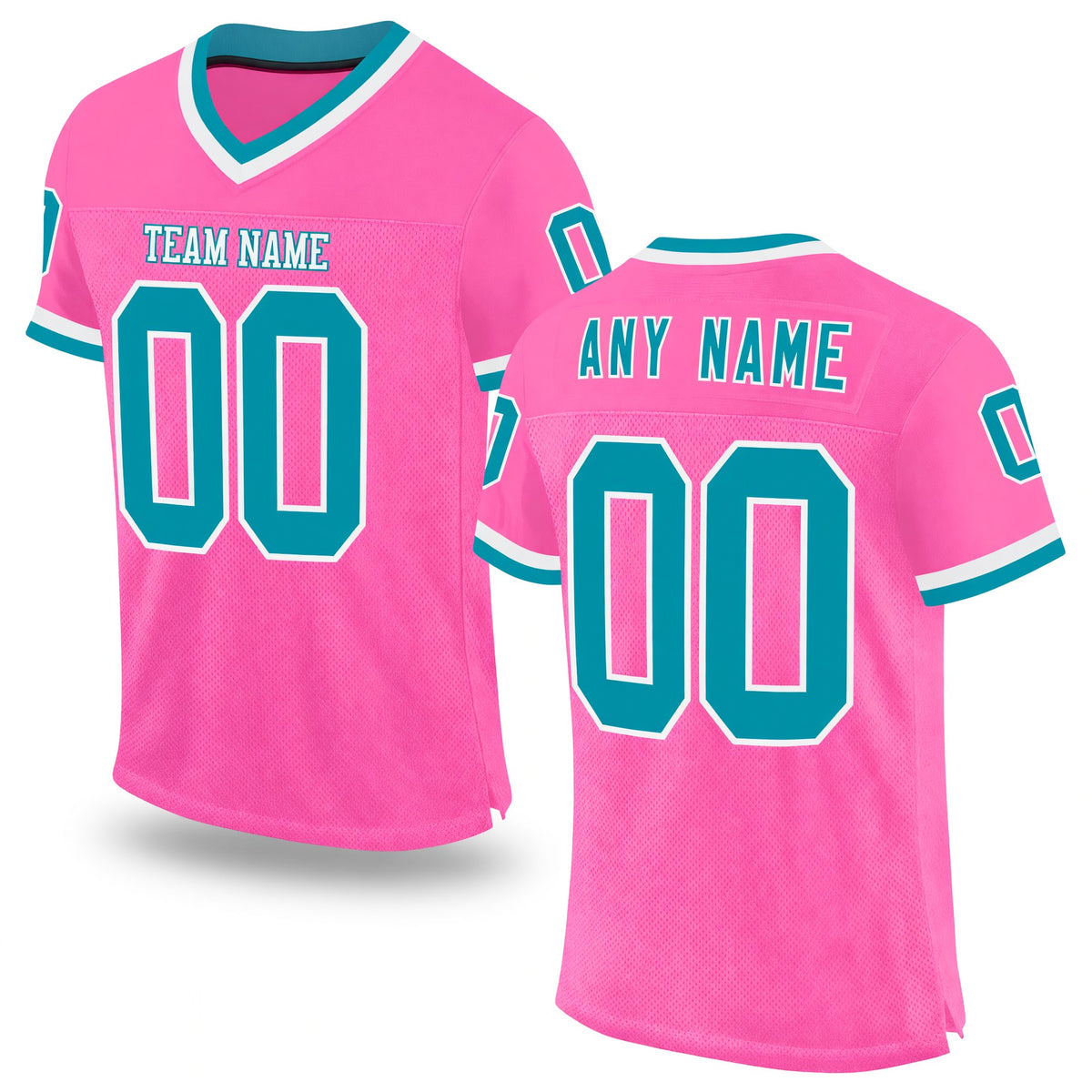 Custom Pink Teal-White Mesh Authentic Throwback Football Jersey
