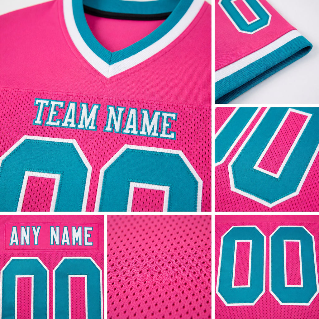 Custom Pink Teal-White Mesh Authentic Throwback Football Jersey detail