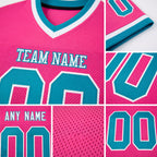 Custom Pink Teal-White Mesh Authentic Throwback Football Jersey detail