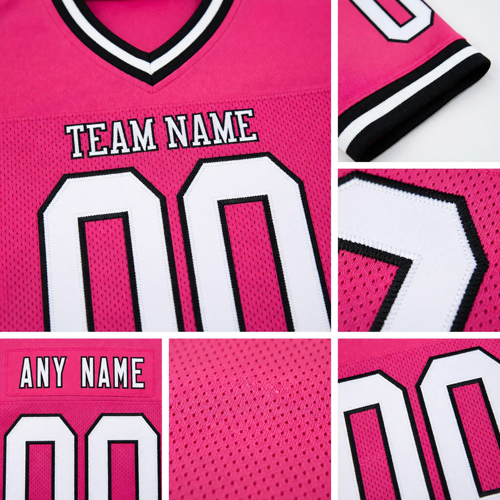 Custom Pink White-Black Mesh Authentic Throwback Football Jersey detail
