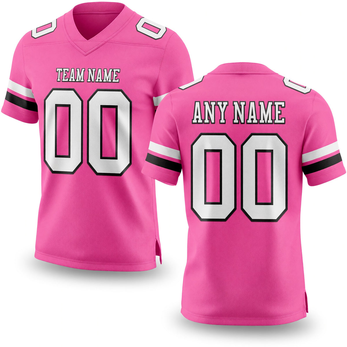 Custom Pink White-Black Authentic Football Jersey