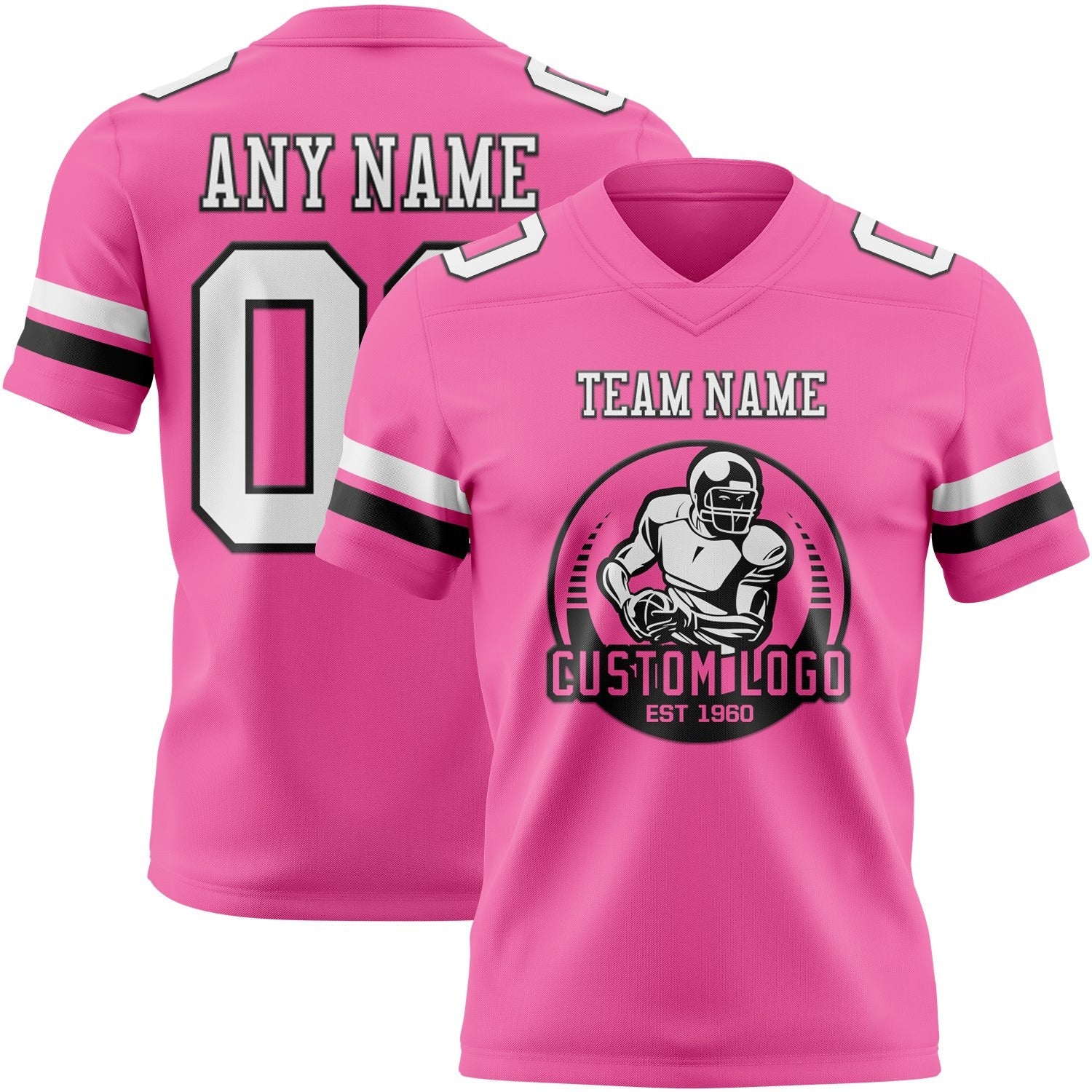 Custom Pink White-Black Authentic Football Jersey photo 2