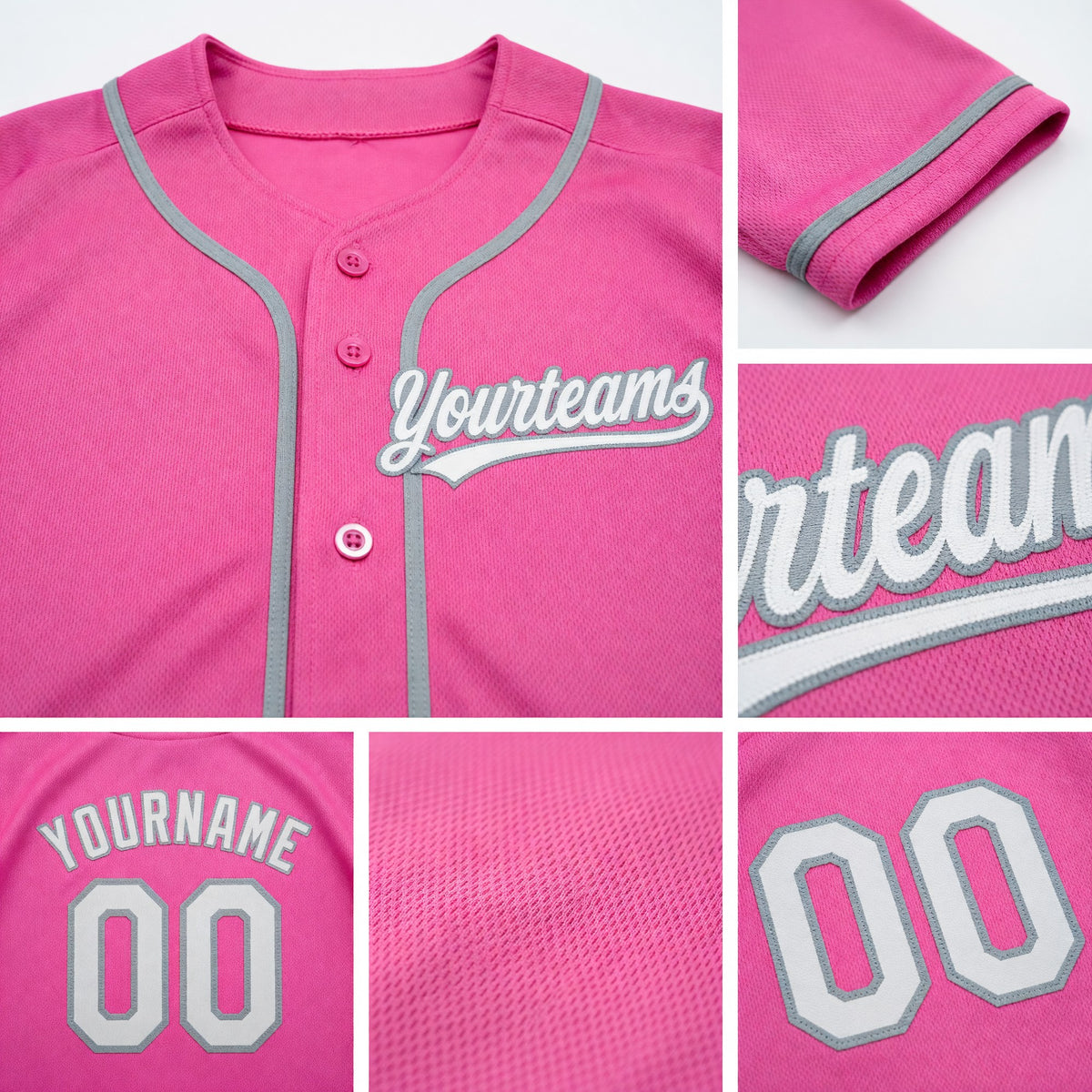 Custom Stitched Pink White-Gray Baseball Pullover Sweatshirt Hoodie detail