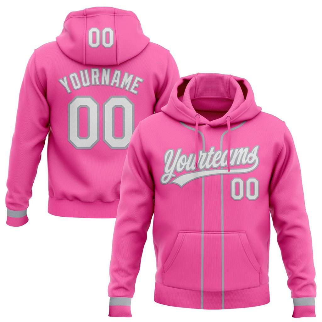 Custom Stitched Pink White-Gray Baseball Pullover Sweatshirt Hoodie photo 1