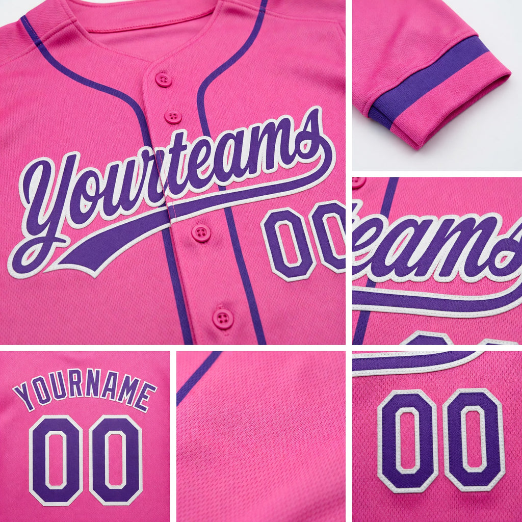 Custom Stitched Pink Purple-White Baseball Pullover Sweatshirt Hoodie detail