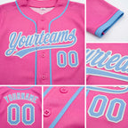 Custom Stitched Pink Light Blue-White Baseball Pullover Sweatshirt Hoodie detail