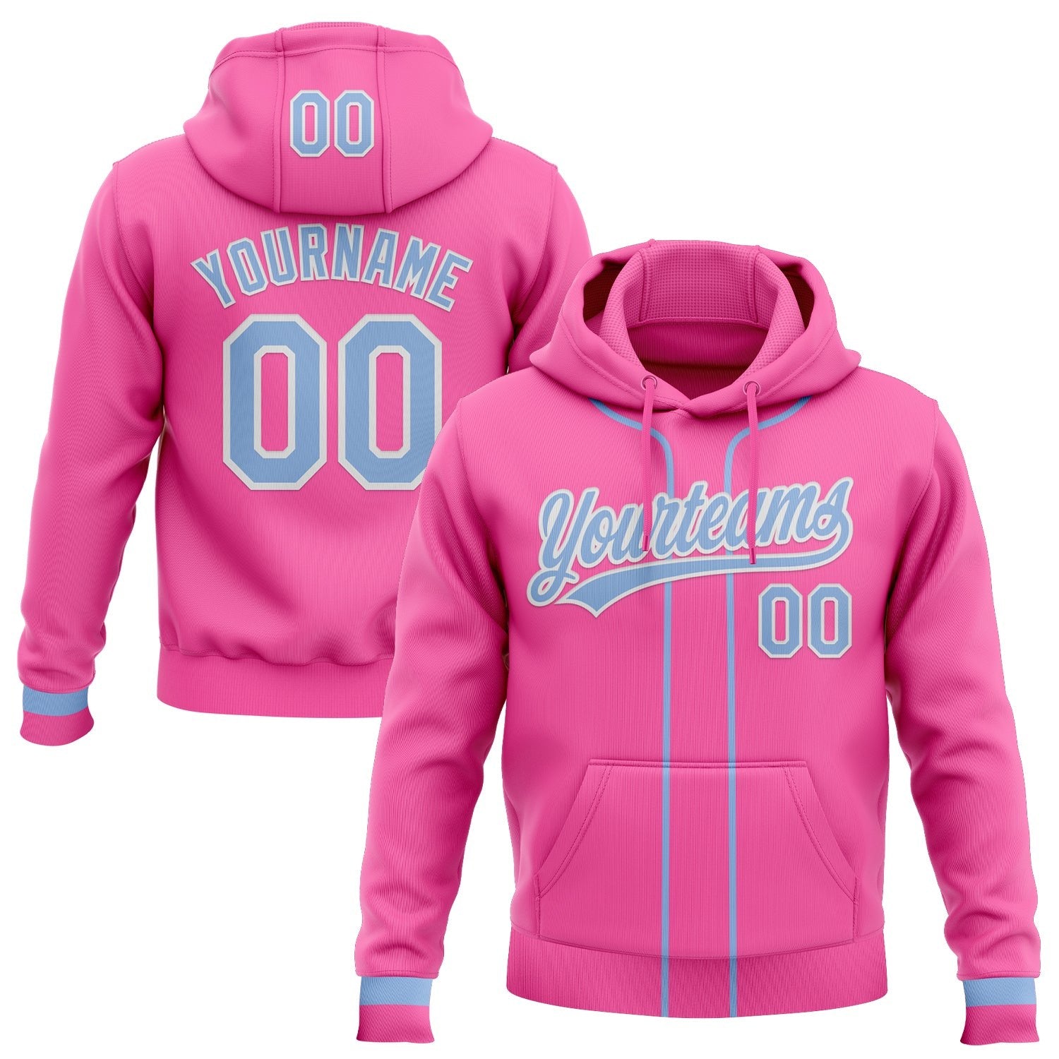Custom Stitched Pink Light Blue-White Baseball Pullover Sweatshirt Hoodie photo 1