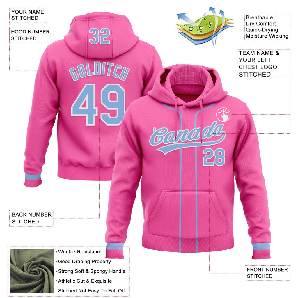 Custom Stitched Pink Light Blue-White Baseball Pullover Sweatshirt Hoodie photo 2