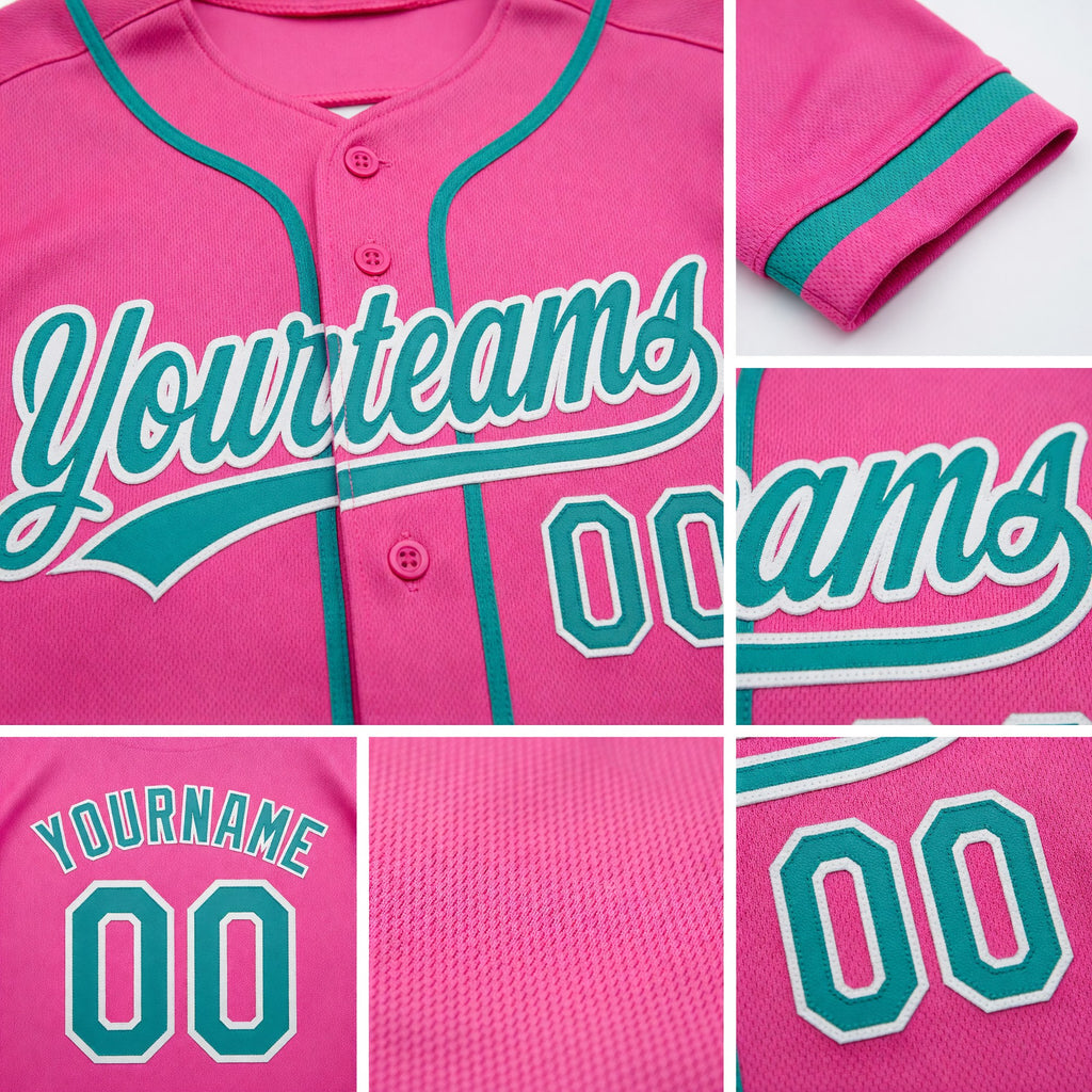 Custom Stitched Pink Teal-White Baseball Pullover Sweatshirt Hoodie detail
