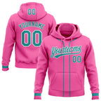 Custom Stitched Pink Teal-White Baseball Pullover Sweatshirt Hoodie photo 1