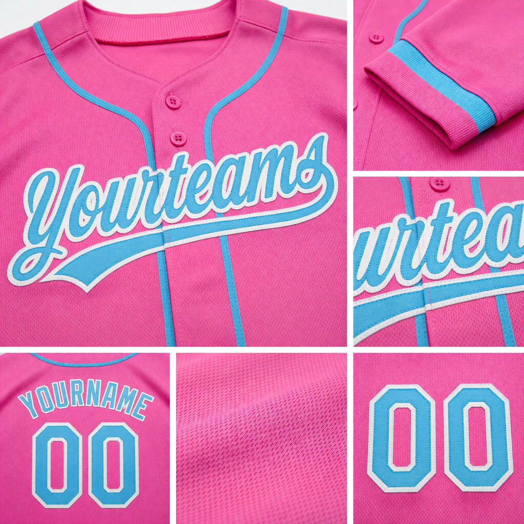 Custom Stitched Pink Sky Blue-White Baseball Pullover Sweatshirt Hoodie detail