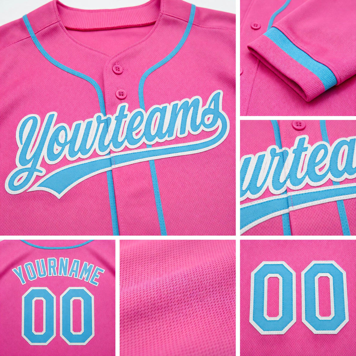 Custom Stitched Pink Sky Blue-White Baseball Pullover Sweatshirt Hoodie detail