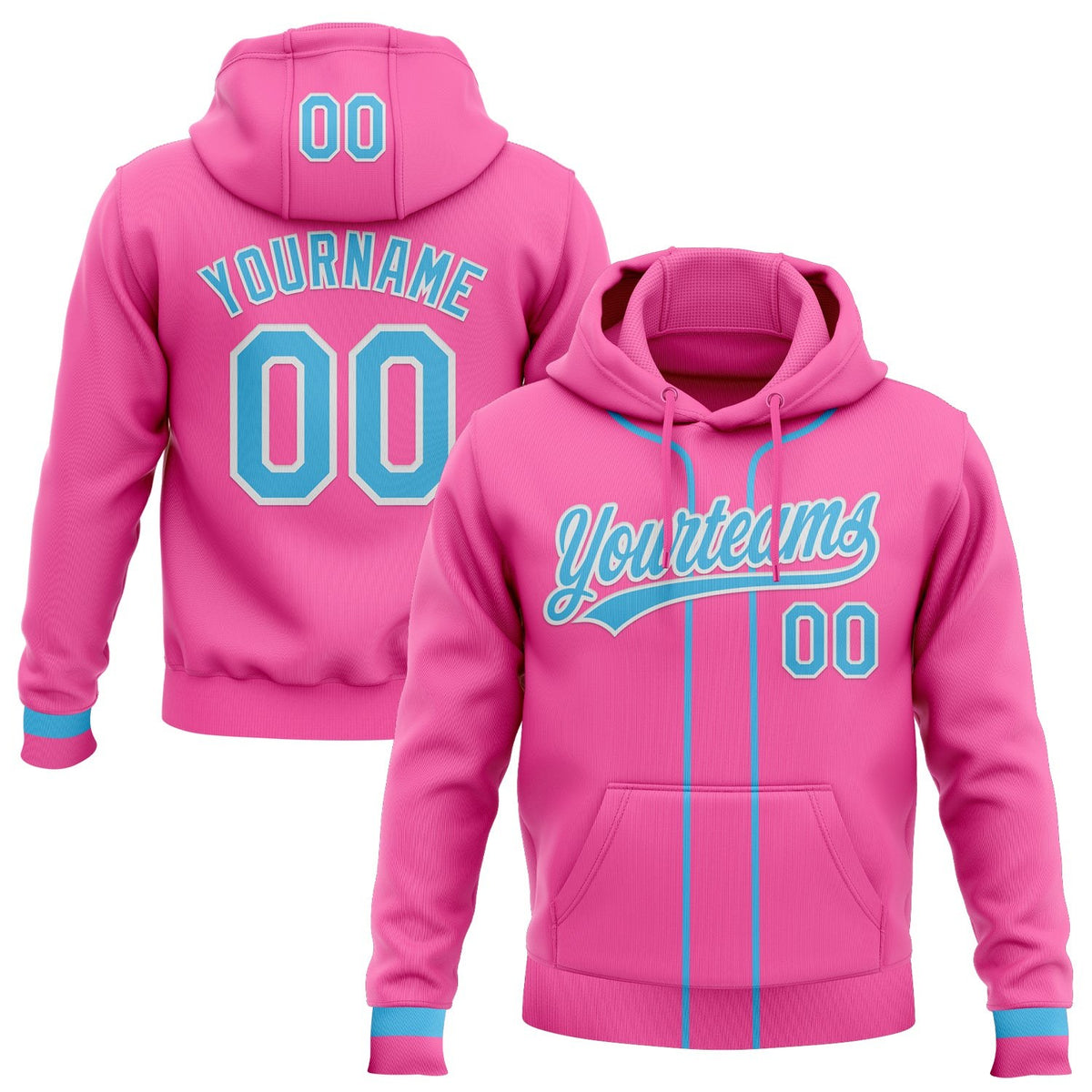 Custom Stitched Pink Sky Blue-White Baseball Pullover Sweatshirt Hoodie photo 1