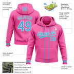 Custom Stitched Pink Sky Blue-White Baseball Pullover Sweatshirt Hoodie photo 2