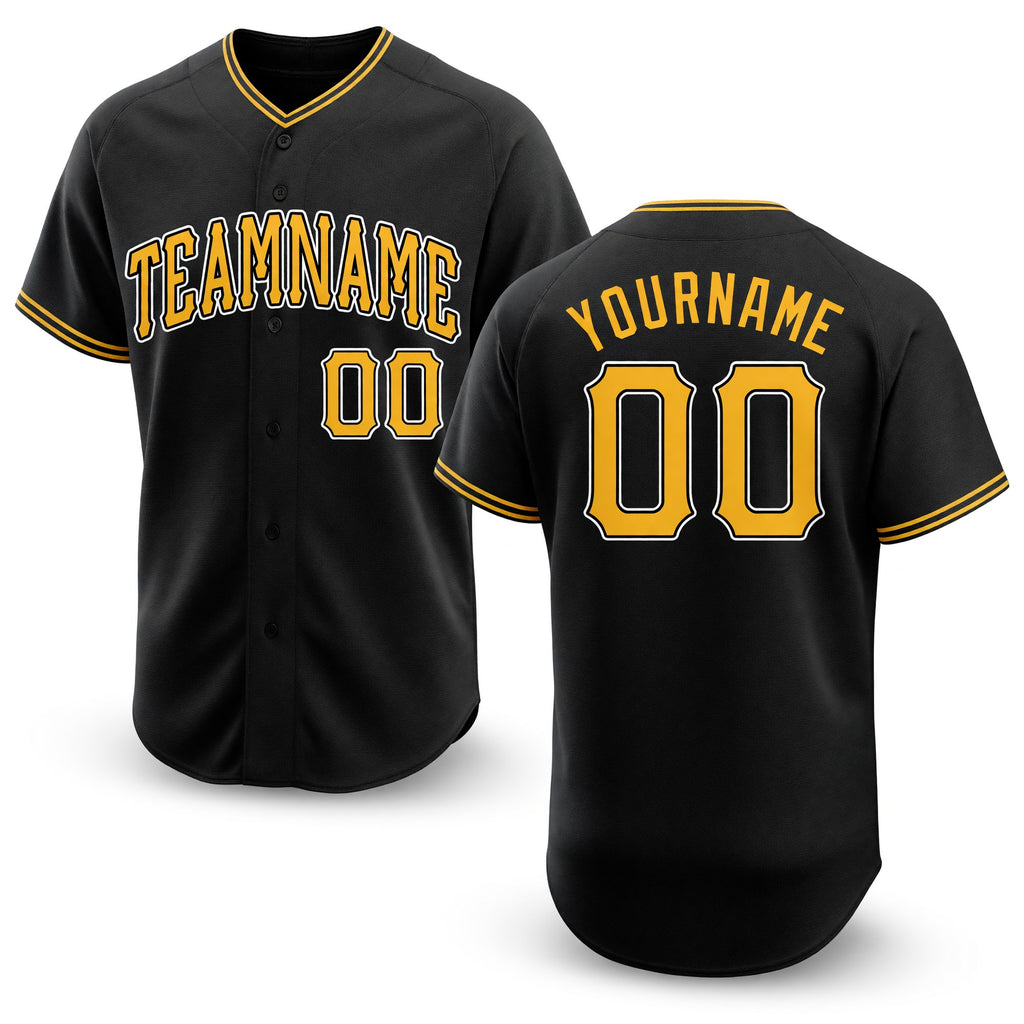 Custom Black Gold-White Baseball Jersey