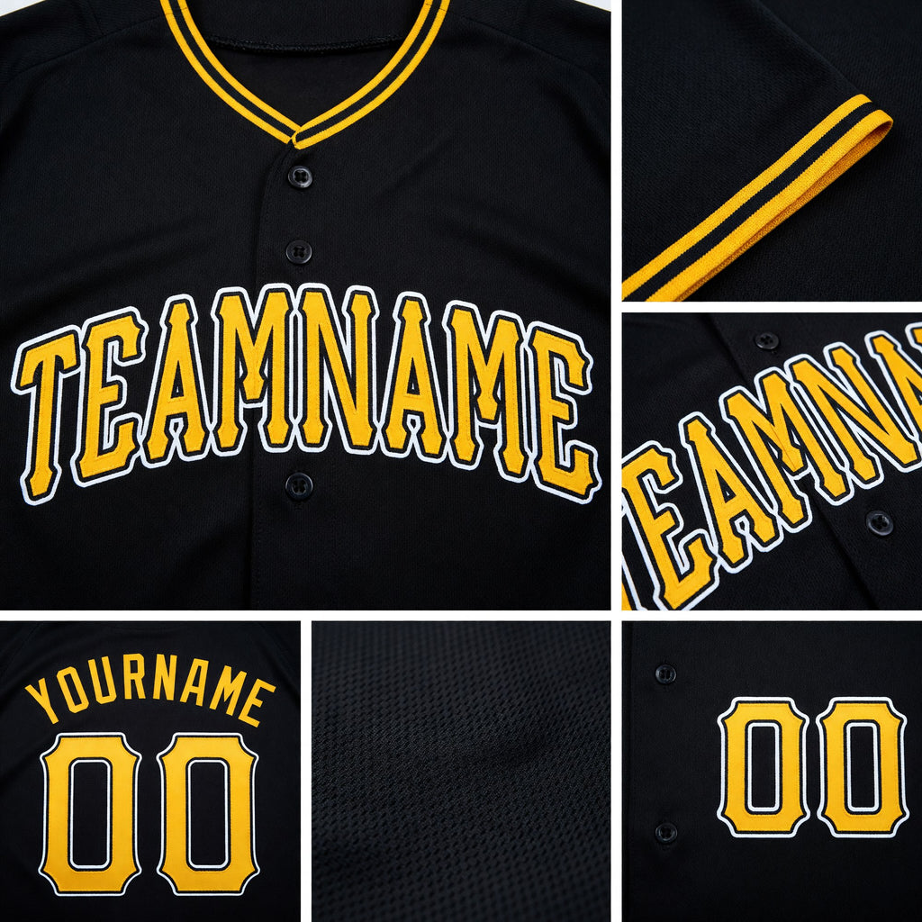 Custom Black Gold-White Baseball Jersey detail