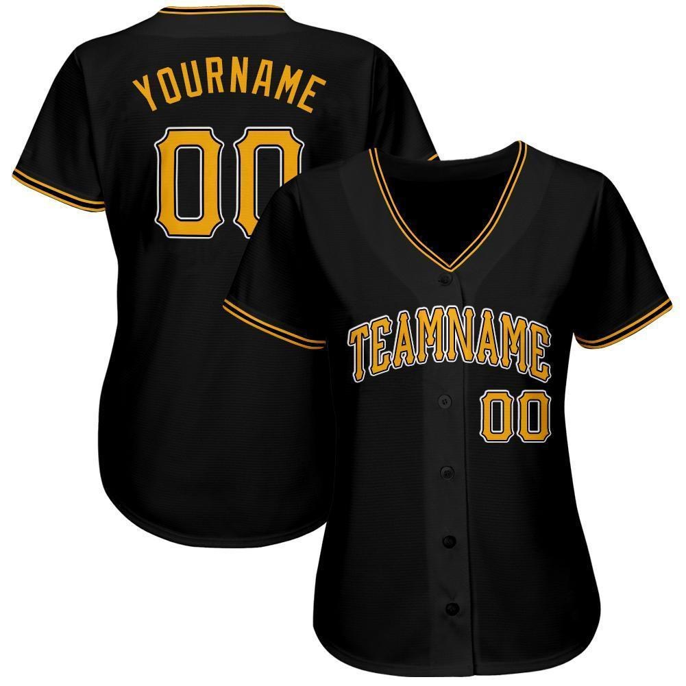 Custom Black Gold-White Baseball Jersey photo 3