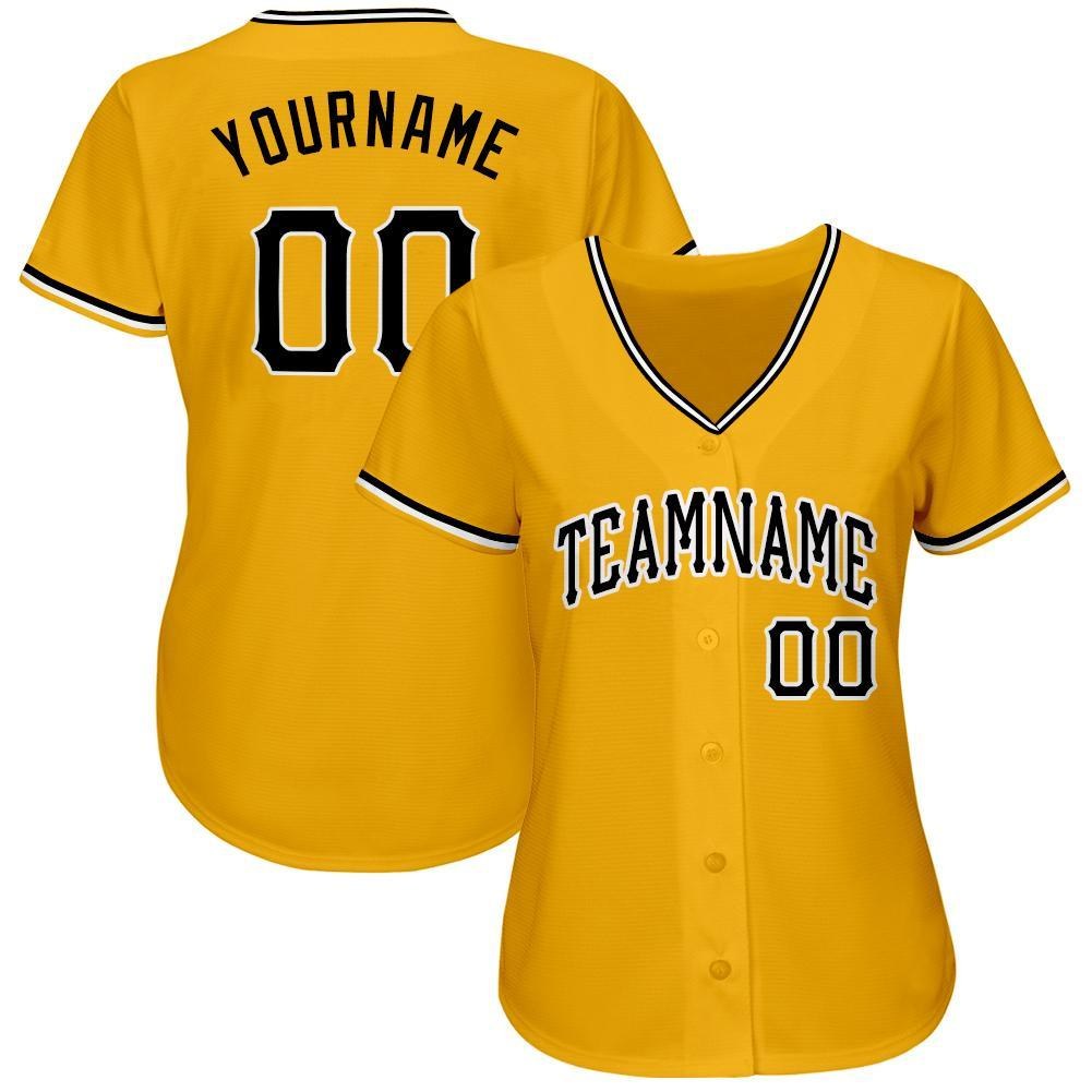 Custom Gold Black-White Baseball Jersey photo 3