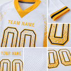 Custom White Gold-Black Drift Fashion Football Jersey detail