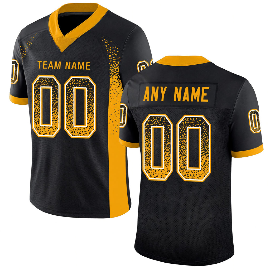 Custom Black Gold-White Drift Fashion Football Jersey