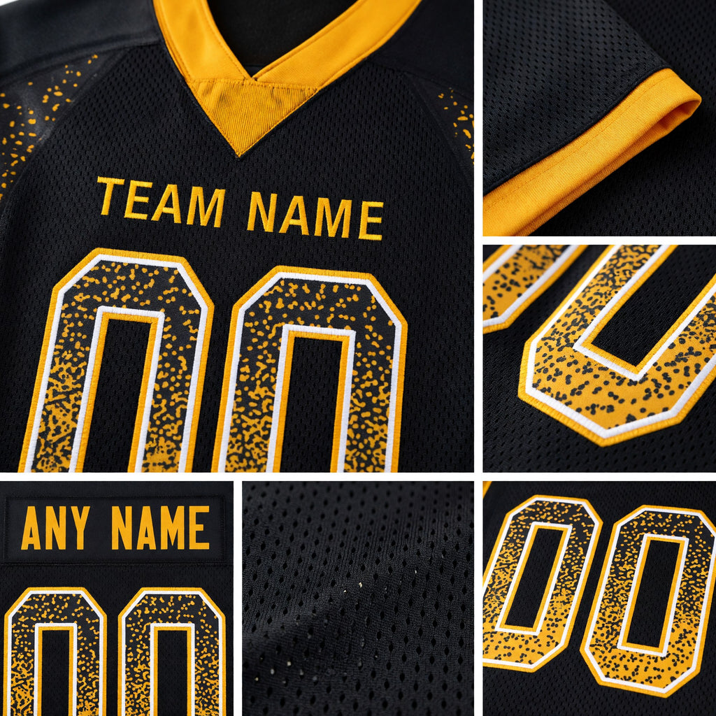 Custom Black Gold-White Drift Fashion Football Jersey detail