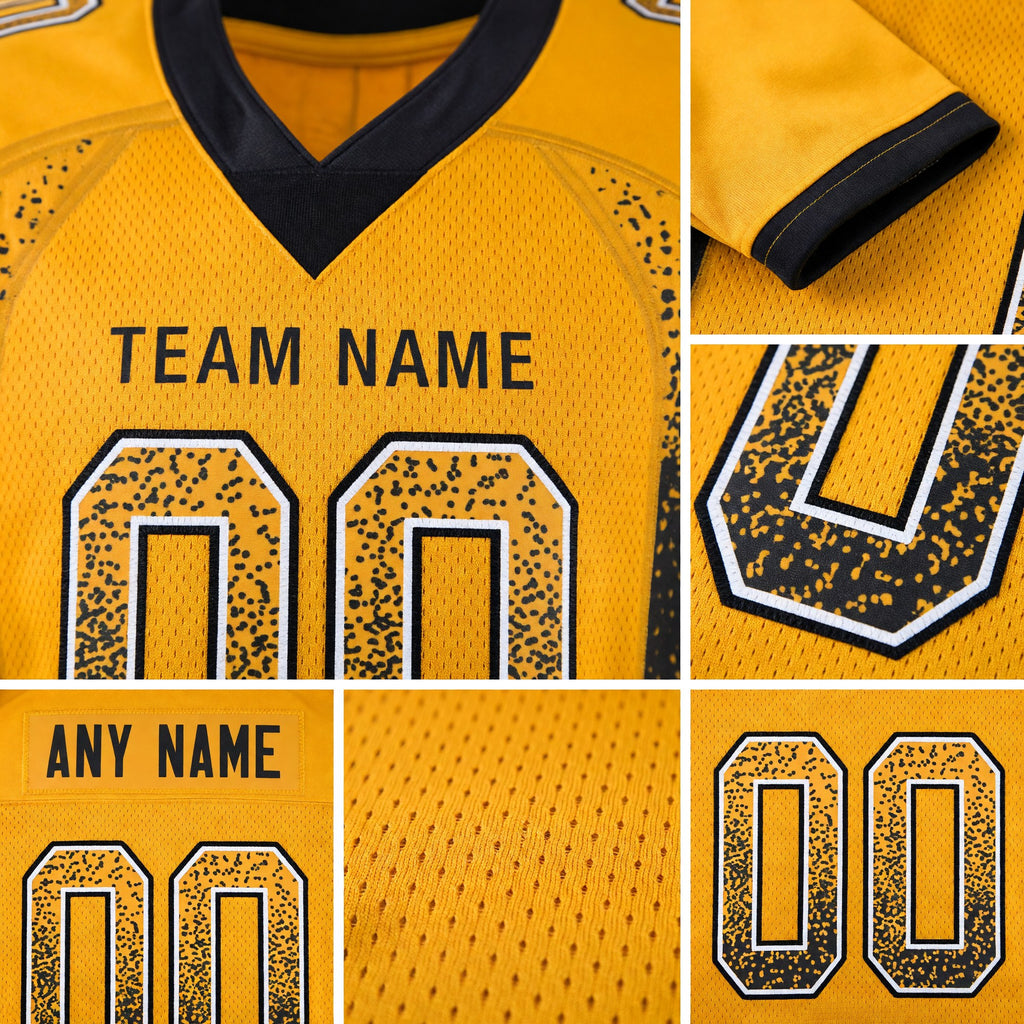 Custom Gold Black-White Drift Fashion Football Jersey detail