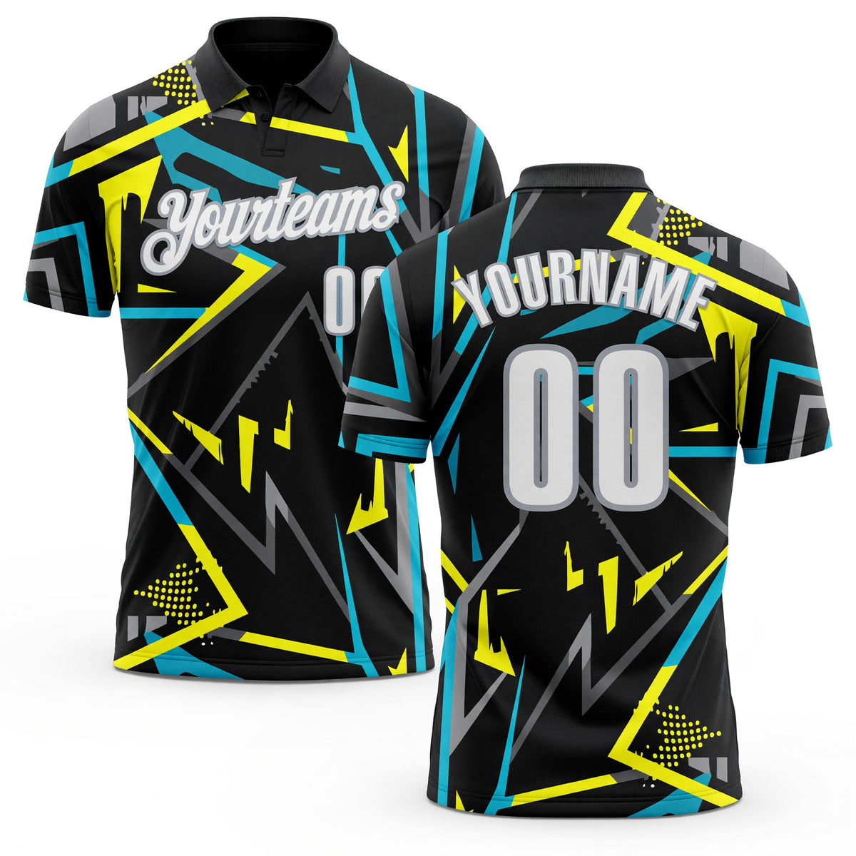 Custom Black White-Gray 3D Bowling Performance Polo Shirt