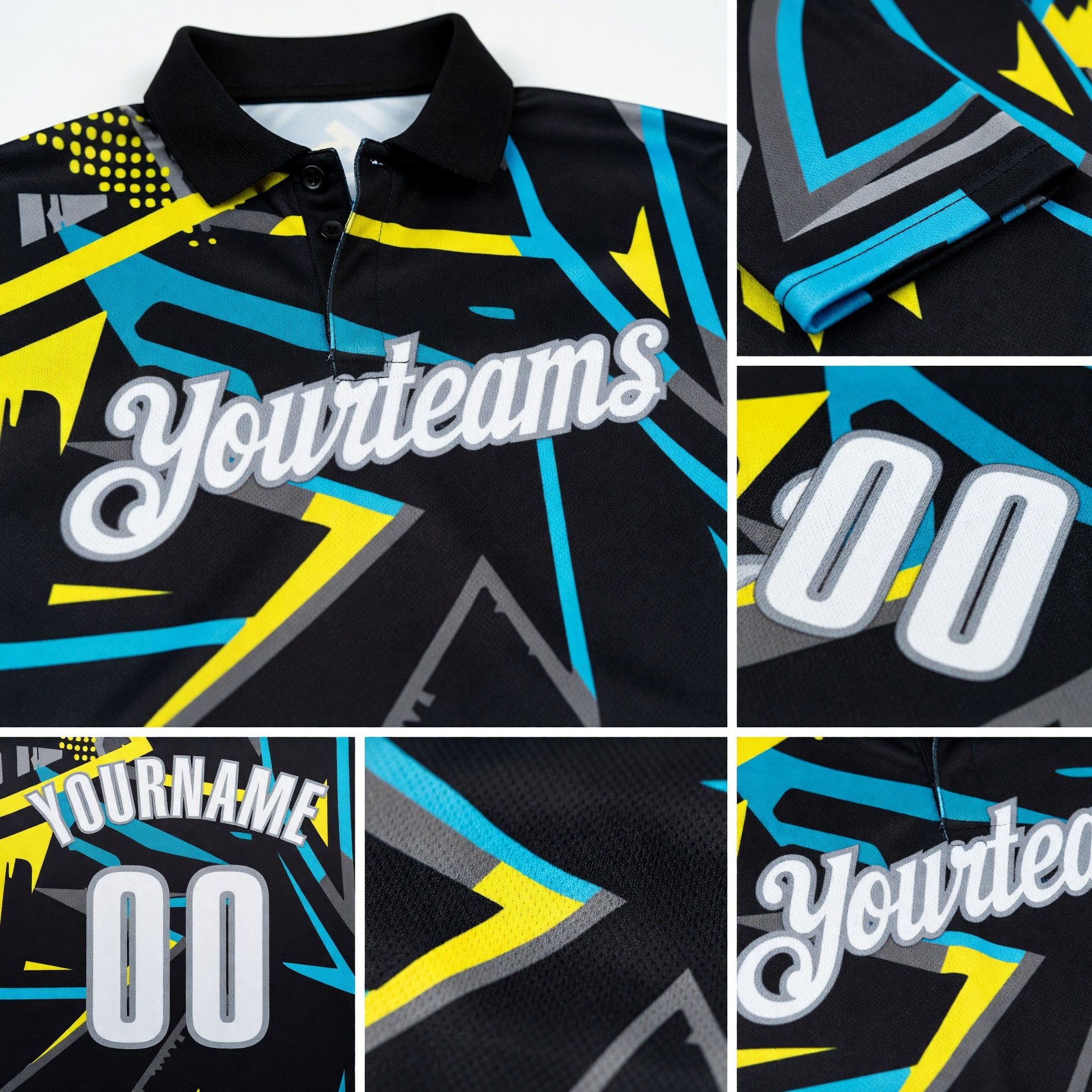 Custom Black White-Gray 3D Bowling Performance Polo Shirt detail