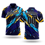 Custom Navy Black-Gray 3D Bowling Performance Polo Shirt
