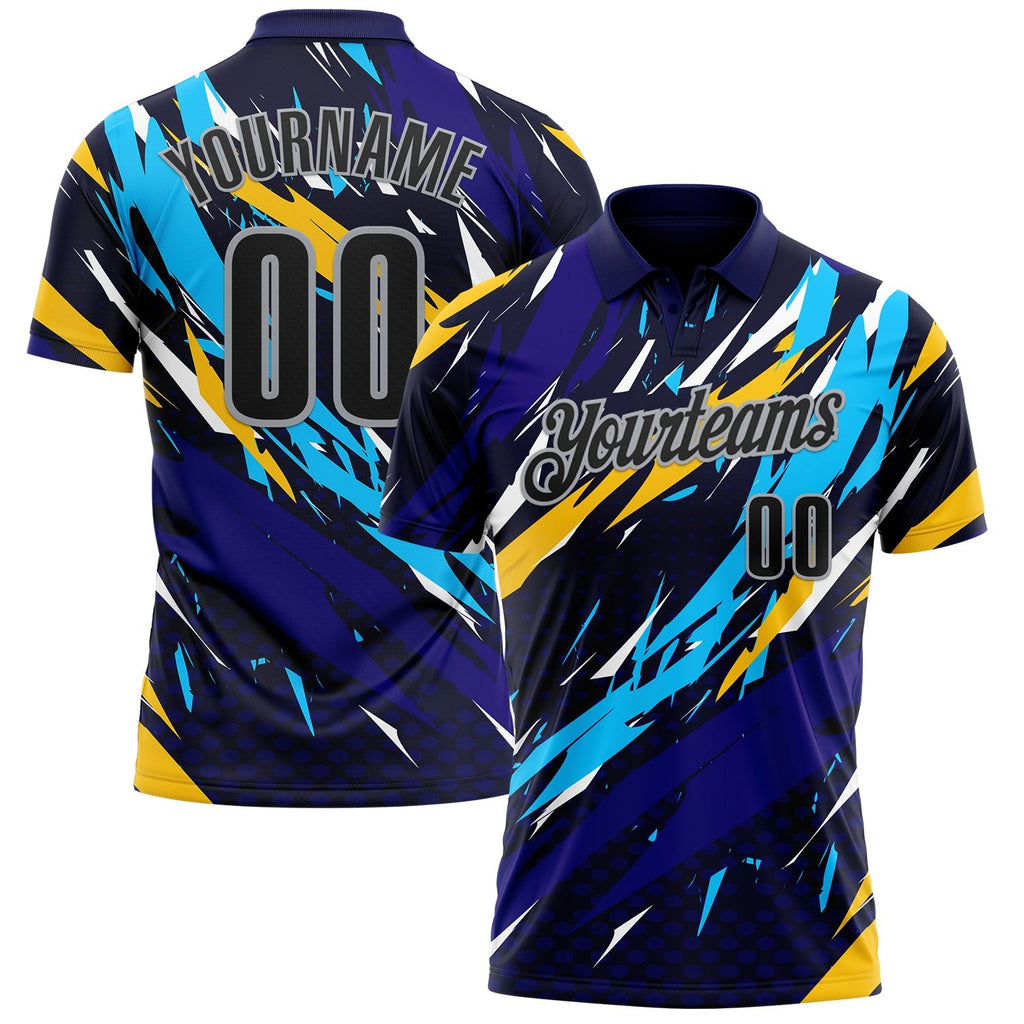 Custom Navy Black-Gray 3D Bowling Performance Polo Shirt photo 1
