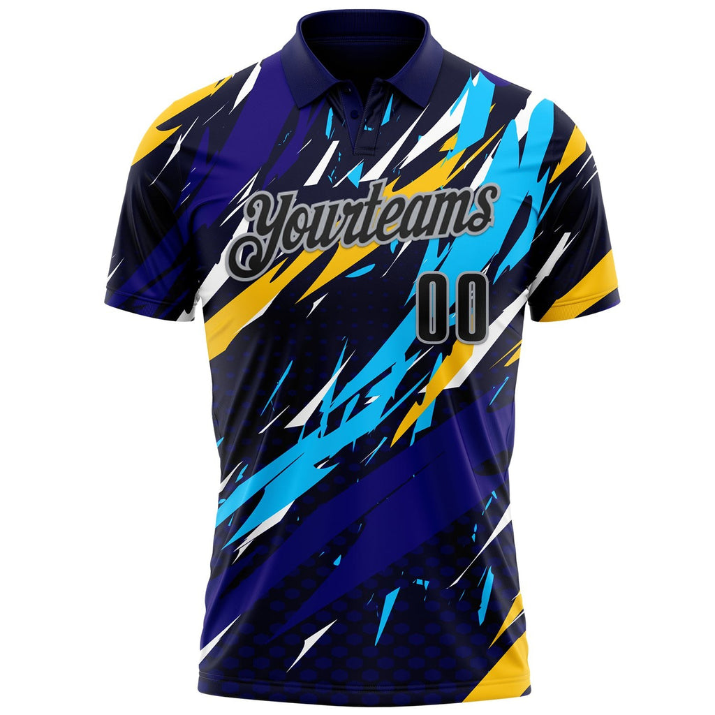 Custom Navy Black-Gray 3D Bowling Performance Polo Shirt photo 2