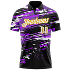 Custom Black White-Gold 3D Bowling Performance Polo Shirt photo 2