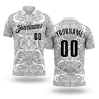Custom White Black-Steel Gray 3D Bowling Abstract Liquid Performance Polo Shirt