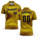Custom Old Gold Black 3D Bowling Abstract Halftone Performance Polo Shirt