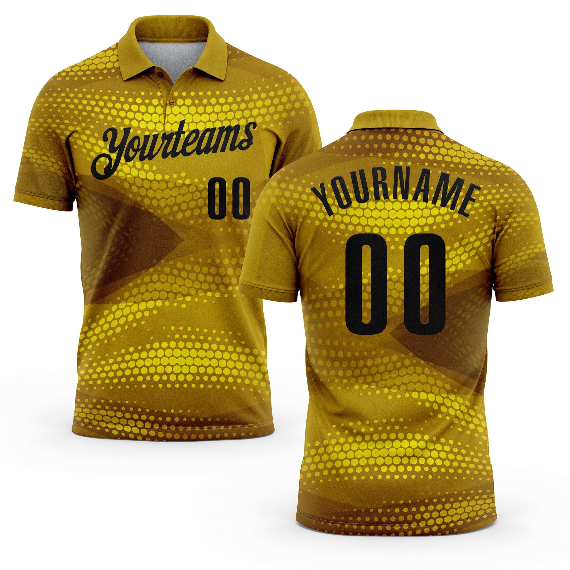 Custom Old Gold Black 3D Bowling Abstract Halftone Performance Polo Shirt