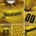 Custom Old Gold Black 3D Bowling Abstract Halftone Performance Polo Shirt detail